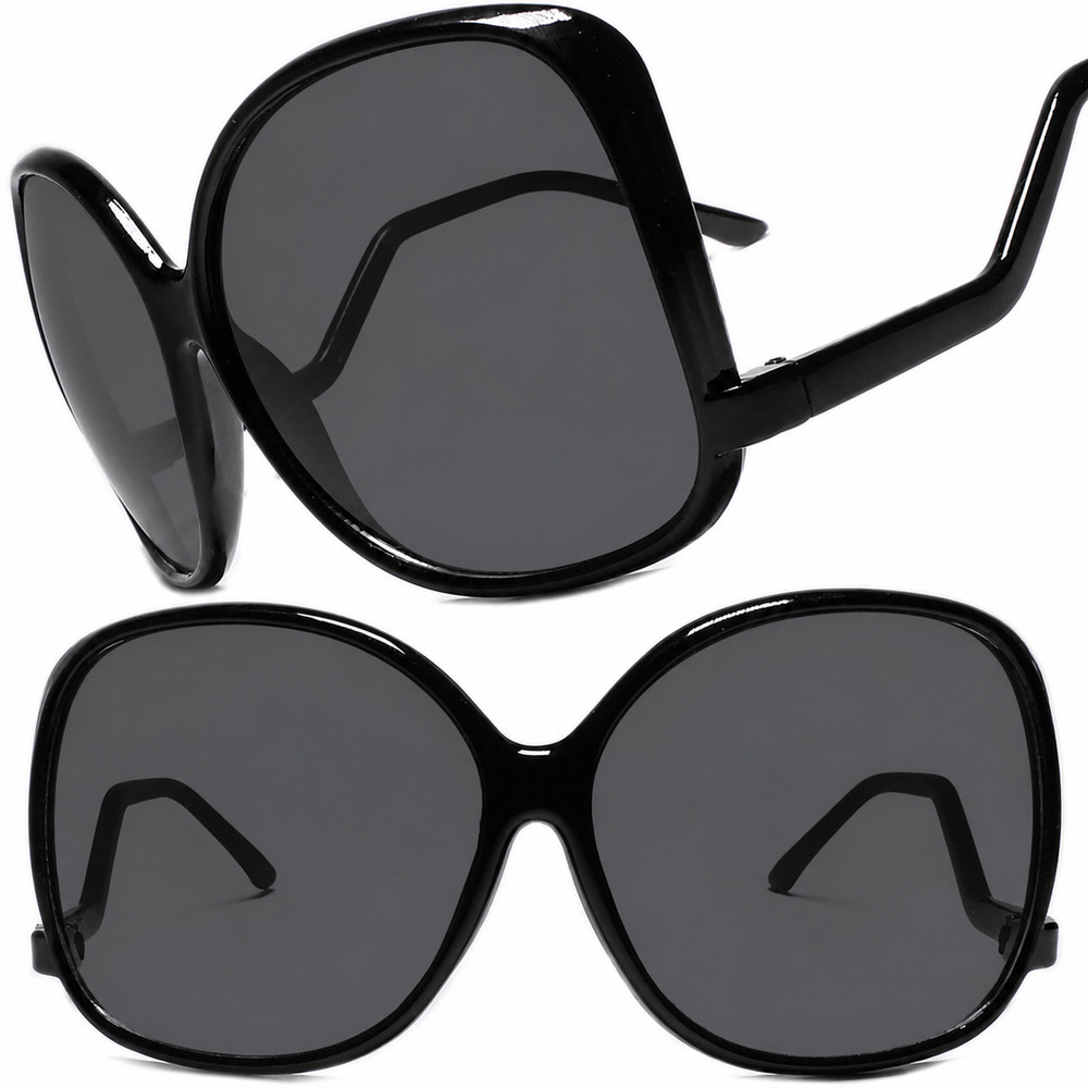 Oversized XL Square Swan Drop Temple Vintage Retro Butterfly Black Sunglasses